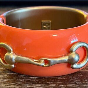 Stella & Dot coral cuff bracelet with horse snaffle